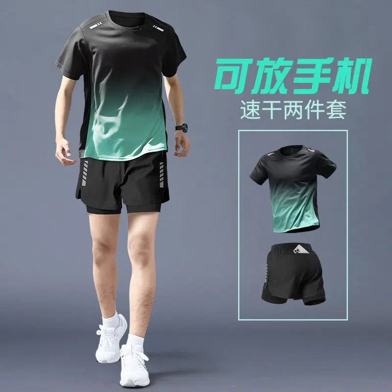 Running Gear For Marathon - メンズプロランニングセット - 速乾性ジムトップス＆ボトムス、サマーショーツ＆スプリングタイツ、マラソンサイクリングトレーニングギア、新しいスポーツウェア