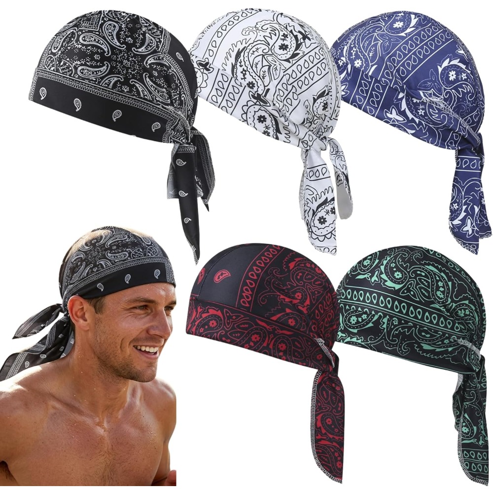 Running Gear Hat - 1-5 個冷却スカルキャップヘルメットライナー通気性汗吸収ヘッドラップバンダナ帽子男性女性用ペイズリーサイクリングランニングキャップ