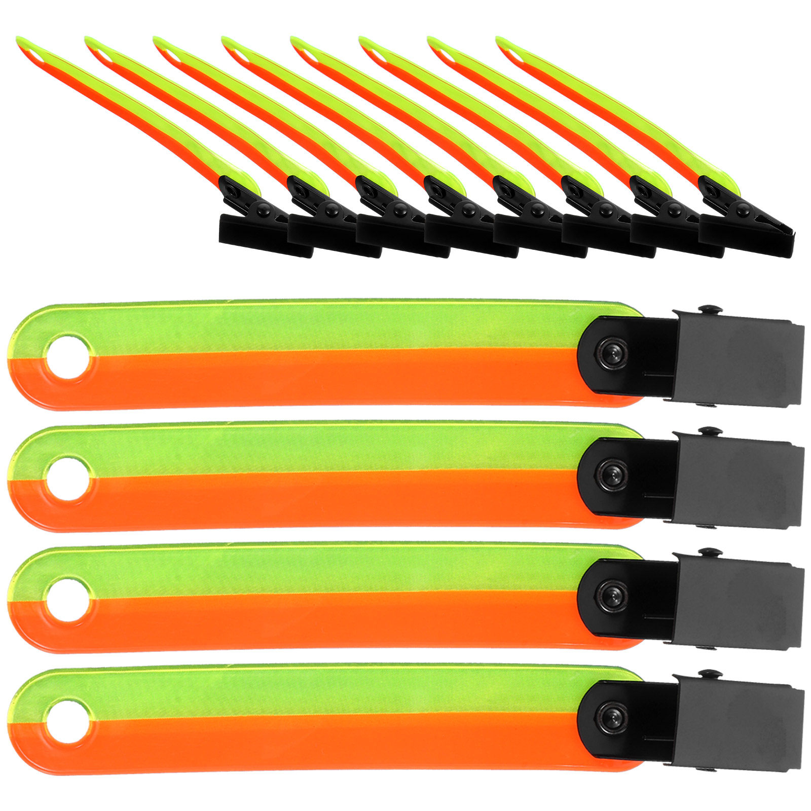 Running Visibility Gear - 12個入り反射クリップ蛍光バンド、信頼性の高いPVC製トレイルマーキングクリップ、ハイキング、ランニング、サイクリング、アウトドア用高視認性ギア