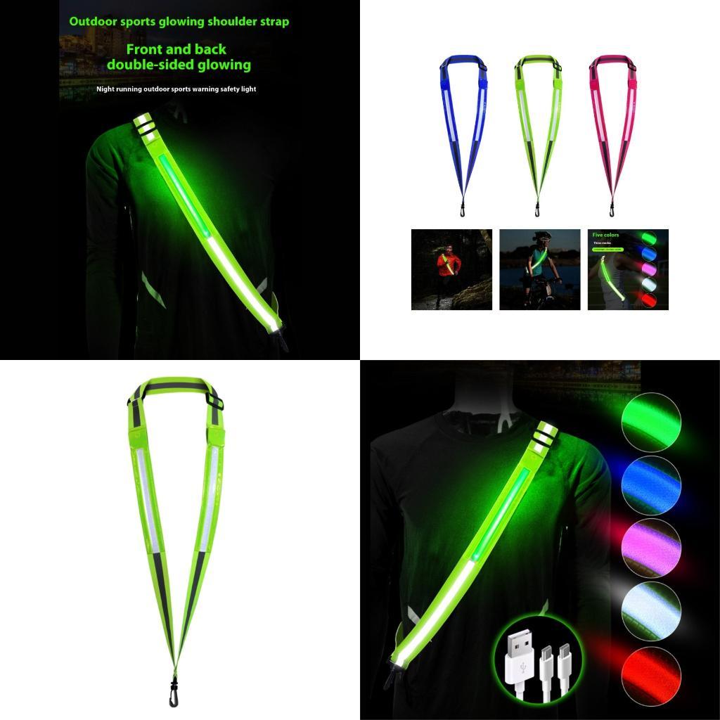 Running Visibility Gear - R6FEサイクリング反射ストラップ5ライトカラー3モード安全ショルダーストラップLED反射ベルト調整可能ストラップ耐久性