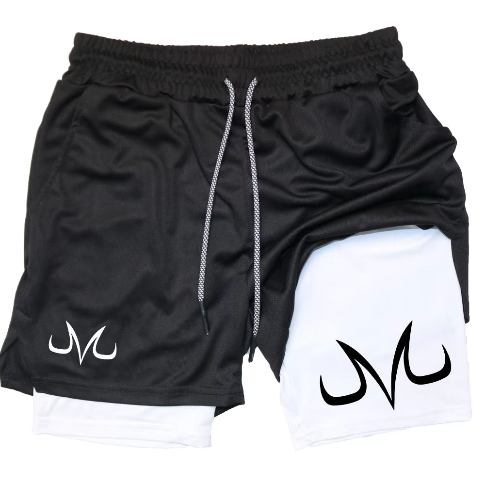 Running Gear Cool - アニメ柄プリント入りメンズジムカジュアルスポーツショーツワークアウトランニングメッシュ2in1スポーツショートパンツフィットネスギア