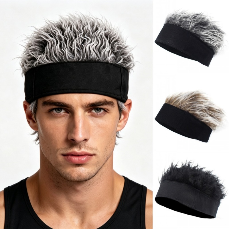 Running Gear Hat - メンズ・レディース用合成ウィッグ、スパイクヘアビーニーキャップ、偽のショートヘア、スポーツランニングヘッドバンドハット、ヒップホップコスプレパーティーウィッグ、ヘッドウェア