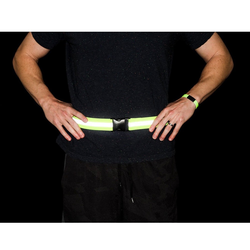 Running Visibility Gear - 2 個の蛍光グリーン反射ウエストベルト弾性調節可能な安全装置夜間ランニングサイクリングウォーキング高視認性